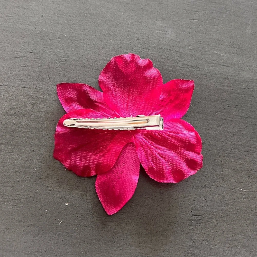 Hot Pink Orchid Floral Flower Aurora Borealis Rhinestone Alligator Hair Clip
